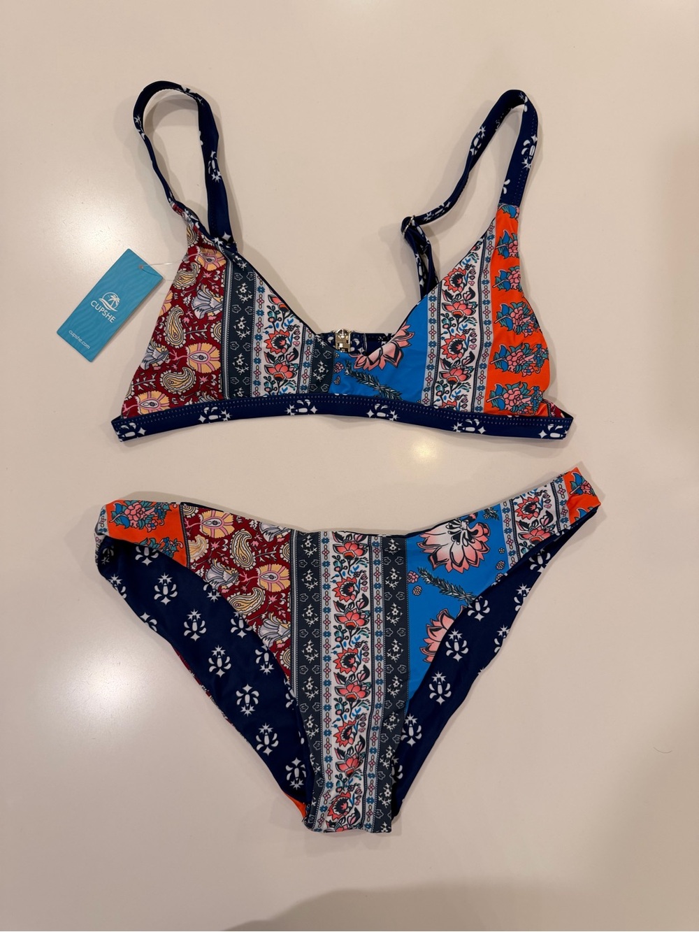 CUPSHE Reversible Boho Patchwork Floral Bikini Set Size Small NWT